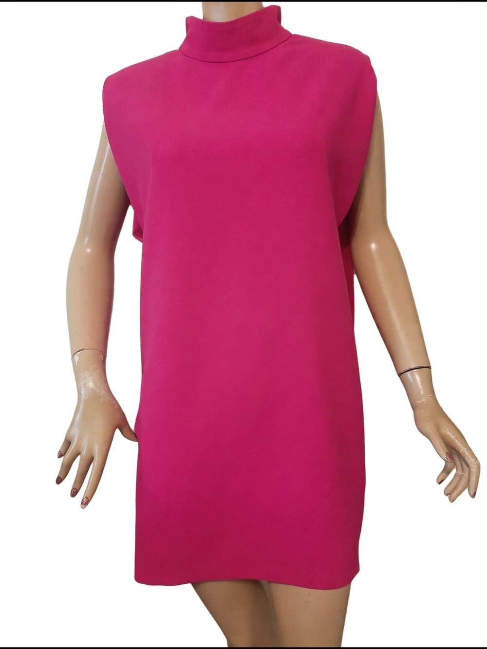 ZARA Sleeveless Mock Neck Mini Shift Dress Neon Fuchsia Women's Large